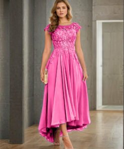 A-line Illusion Neckline Cap Sleeves Lace Appliques Chiffon Mother Of The Bride Dress