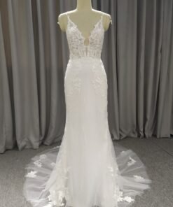 Spaghetti Straps Tulle With Lace Mermaid Wedding Dress With Train C0025