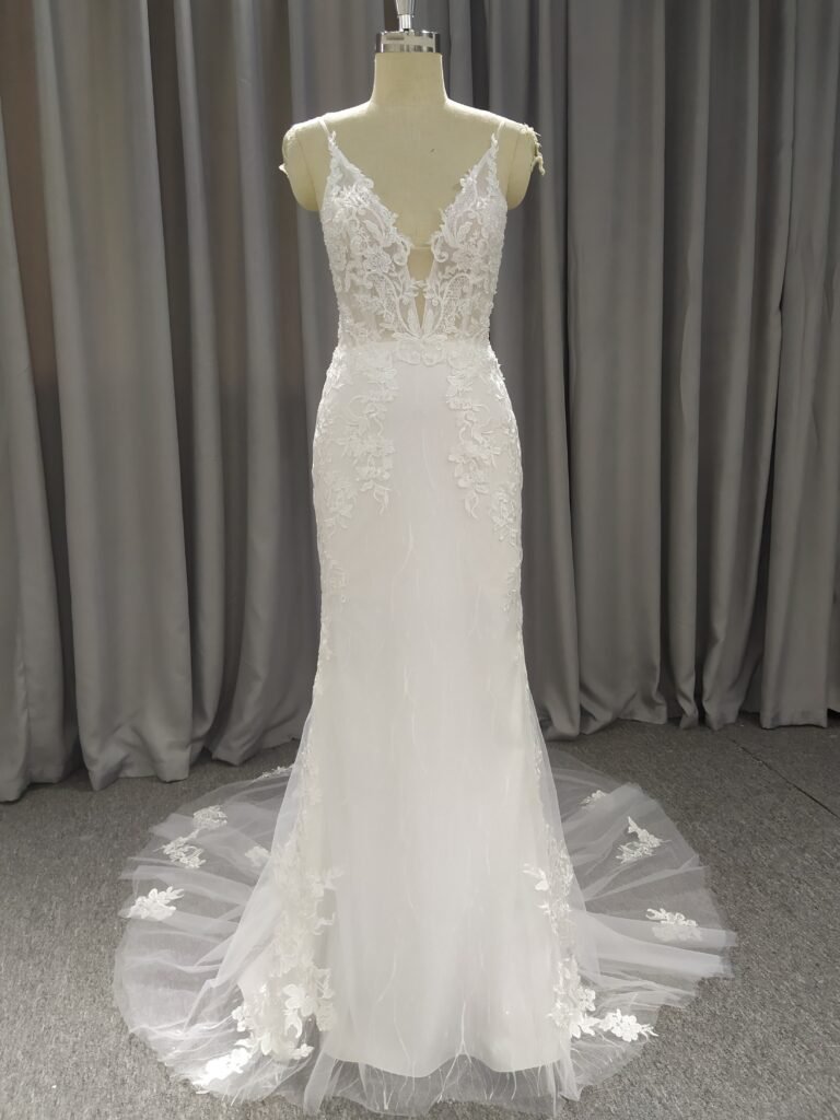 Spaghetti Straps Tulle With Lace Mermaid Wedding Dress With Train C0025