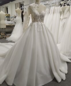 High Neck One Should Lace A-line Wedding Dress With Train C0027