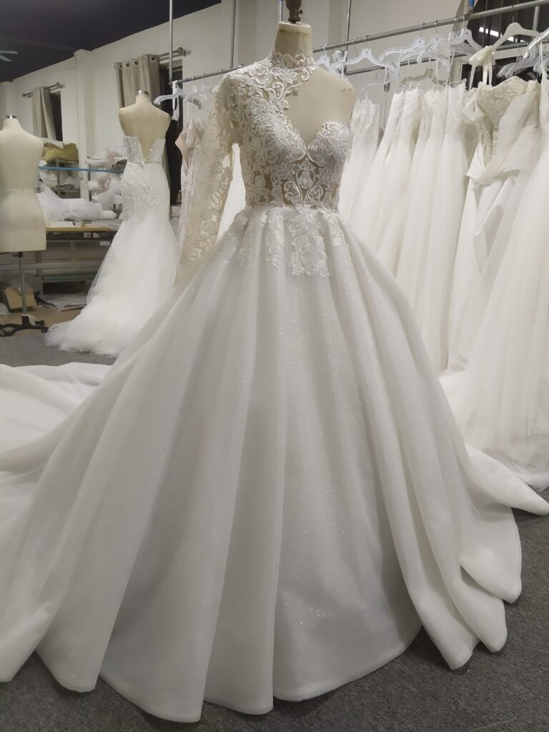 High Neck One Should Lace A-line Wedding Dress With Train C0027