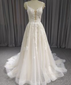 Spaghetti Straps Tulle With Lace A-line Wedding Dress With Train C0028