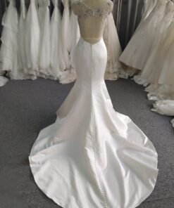 Straps V Neck Satin Mermaid Wedding Dress With Train C0032