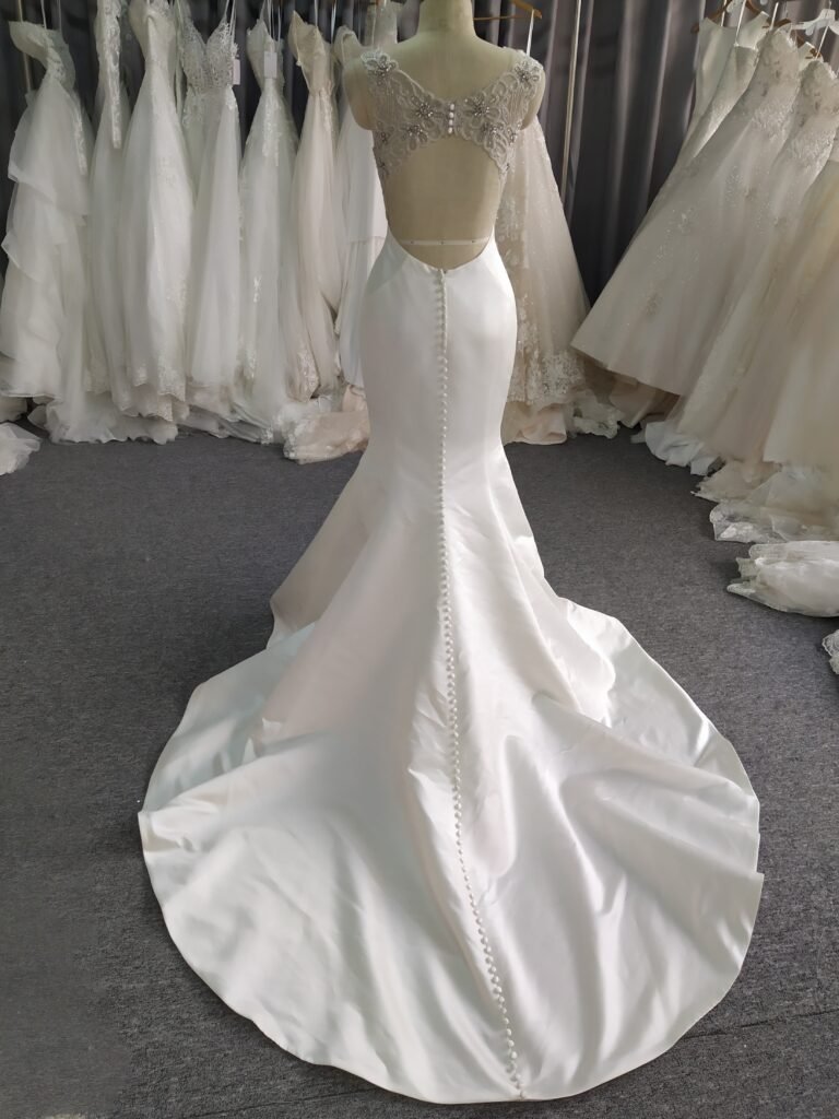 Straps V Neck Satin Mermaid Wedding Dress With Train C0032