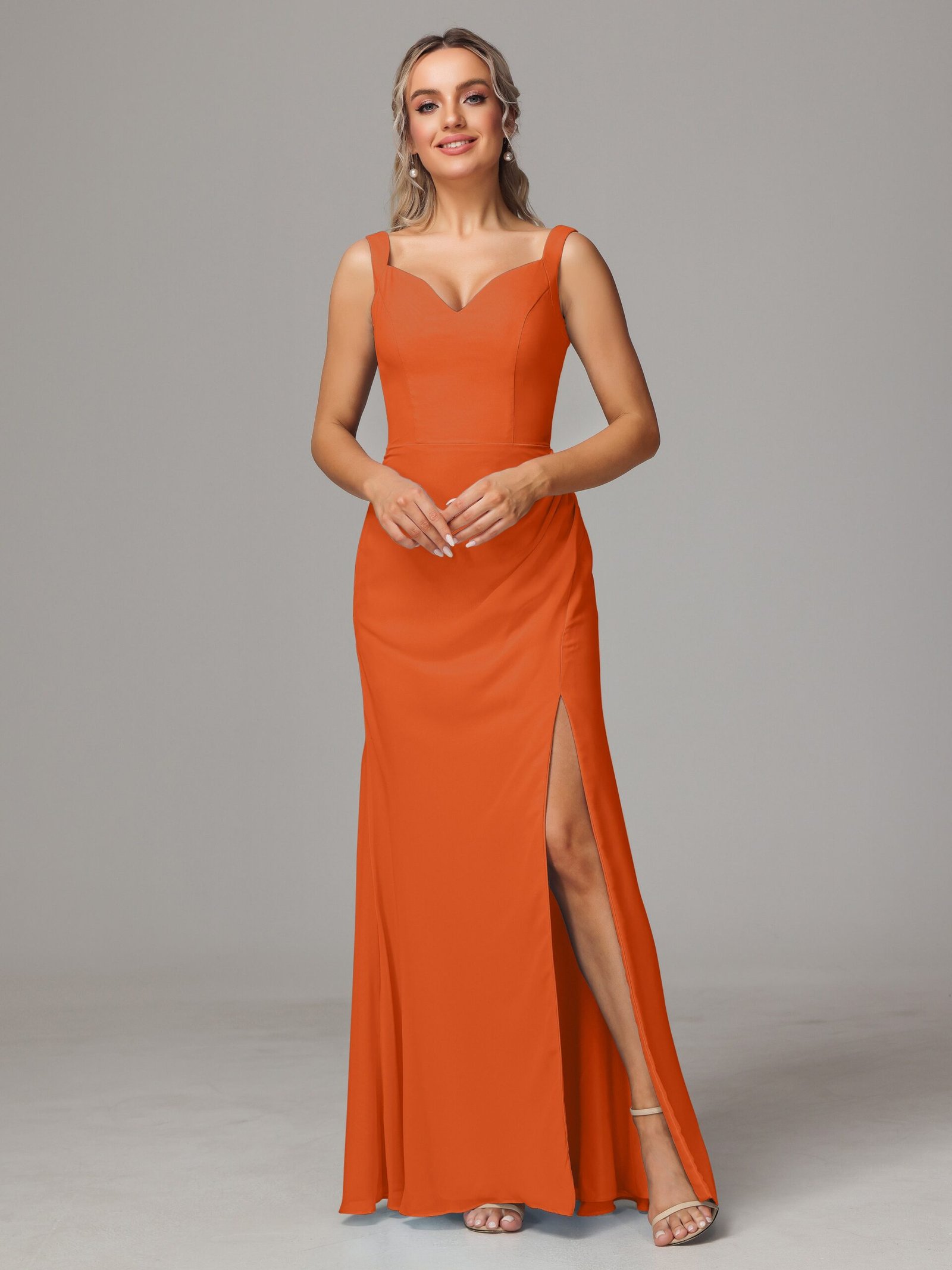 V Neck Sleeveless Chiffon Bridesmaid Dress