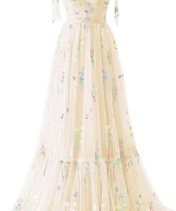 Elegant Spaghetti Straps A-line Floral Floor-length Bridesmaid Dresses -