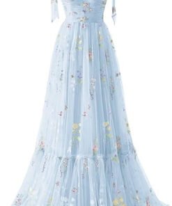 Elegant Spaghetti Straps A-line Floral Floor-length Bridesmaid Dresses - Sky_Blue