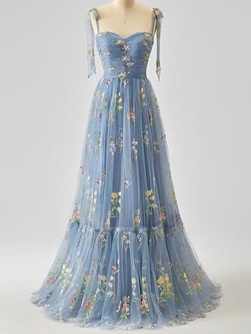 Elegant Spaghetti Straps A-line Floral Floor-length Bridesmaid Dresses