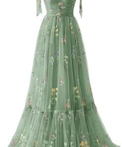 Elegant Spaghetti Straps A-line Floral Floor-length Bridesmaid Dresses - Dusty_Sage