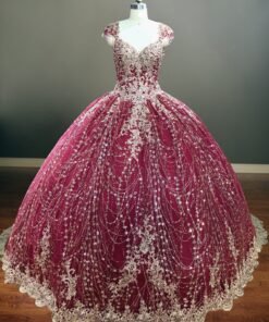 Cap Sleeve Crystal Ball Gown Quinceanera Dress