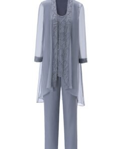 Long Sleeves Chiffon Mother of the Bride Dress Pant Suits