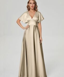 Ariah V-neck Short Sleeves Soft Satin Bridesmaid Dress