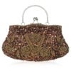 Vintage Handmade Beaded Embroidery Evening Bag - Coffee