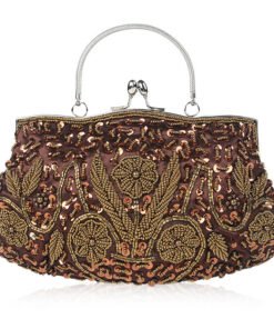 Vintage Handmade Beaded Embroidery Evening Bag - Coffee