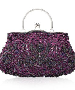 Vintage Handmade Beaded Embroidery Evening Bag - Purple