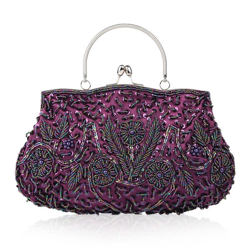 Vintage Handmade Beaded Embroidery Evening Bag - Purple