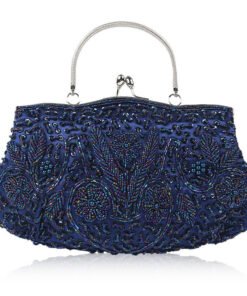 Vintage Handmade Beaded Embroidery Evening Bag - Navy_Blue
