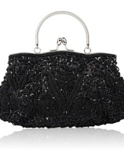 Vintage Handmade Beaded Embroidery Evening Bag -