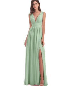 Emma Floor Length V Neck Split Chiffon Bridesmaid Dress