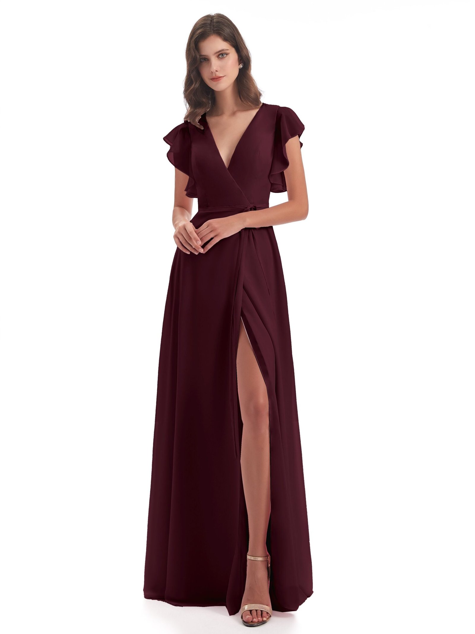 Stella Sheath Floor Length V-Neck Chiffon Bridesmaid Dress