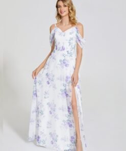 Izabella Off-Shoulder Floral Print Bridesmaid Dress
