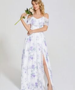 Catalina Off-Shoulder Ruffled Floral Print Bridesmaid Dress