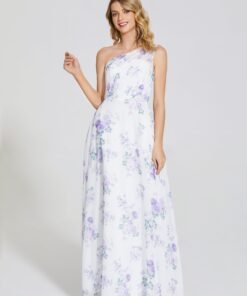 One Shoulder Pleated Satin Wedding Guest Dress